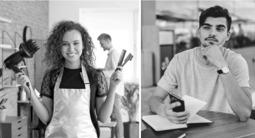 Dolane en salon de coiffure et Julien réfléchissant à son avenir professionnel