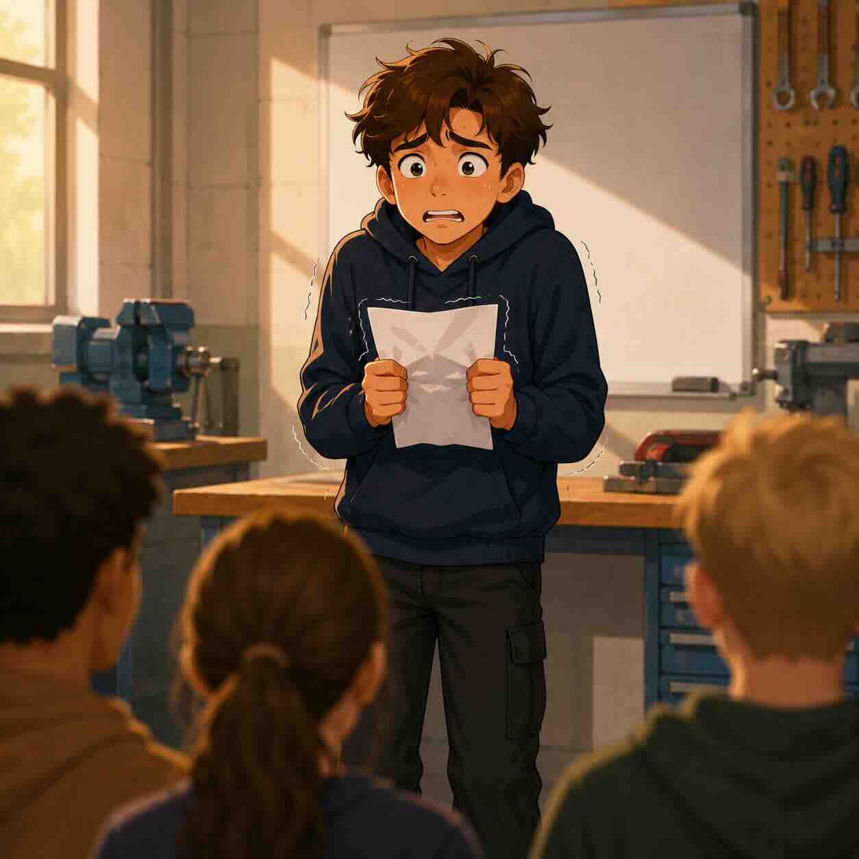 Élève inquiet avant de passer à l'oral devant la classe