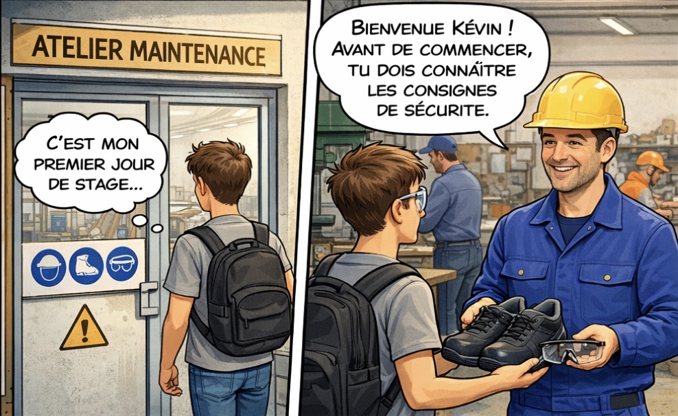 BD : Arrivée de Kévin à l'atelier et accueil par son tuteur